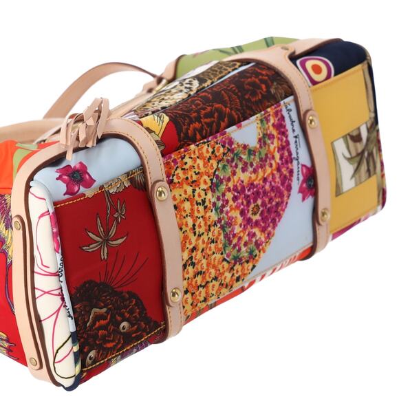 Salvatore Ferragamo Gancini Handbag Cream Beige Multi Nylon Leather - Picture 6 of 7